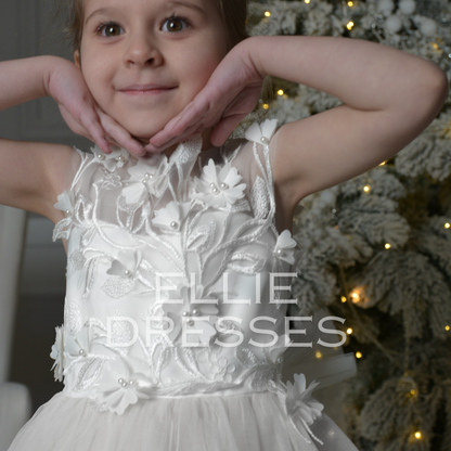 White Tutu Dress with lace bow