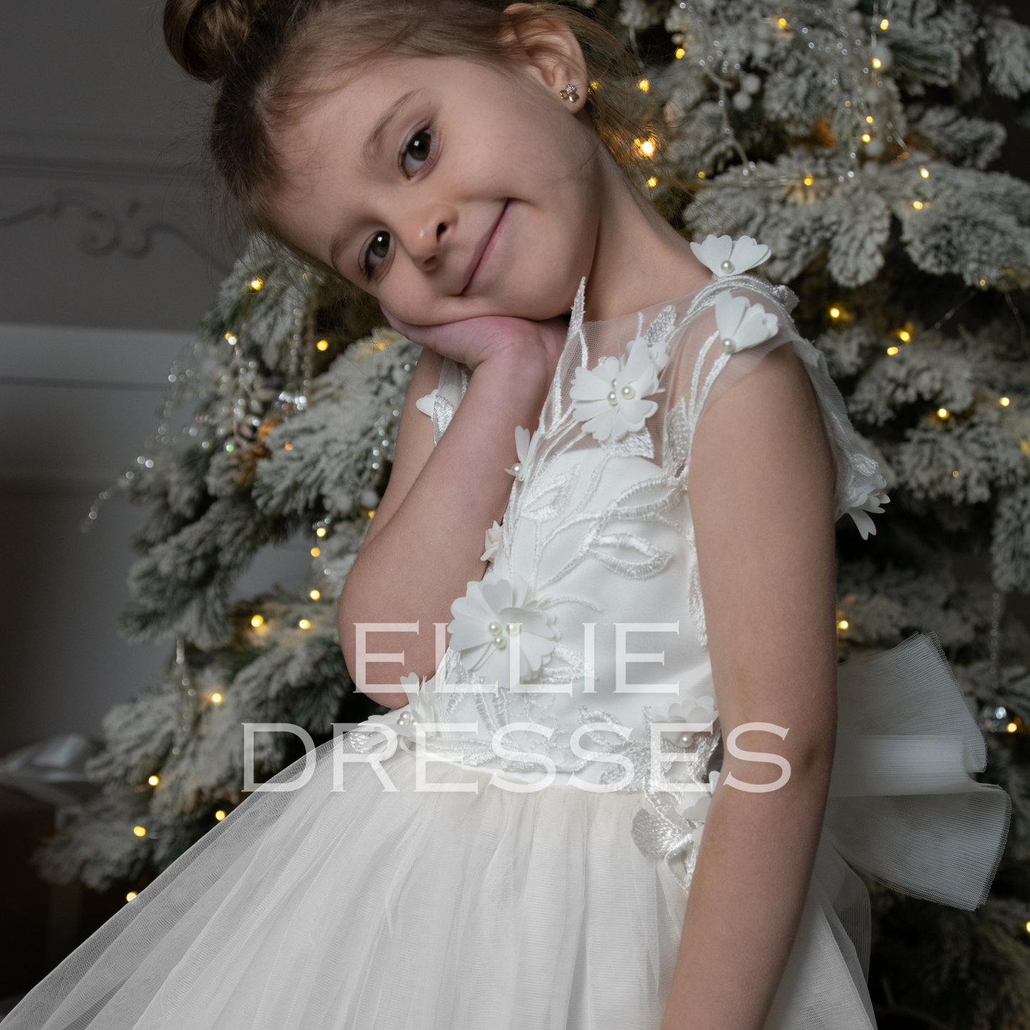 White Tutu Dress with lace bow