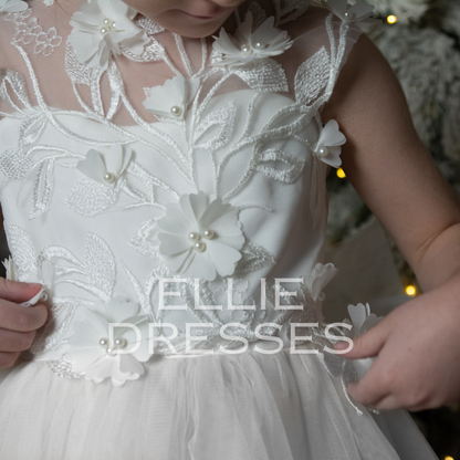 White Tutu Dress with lace bow