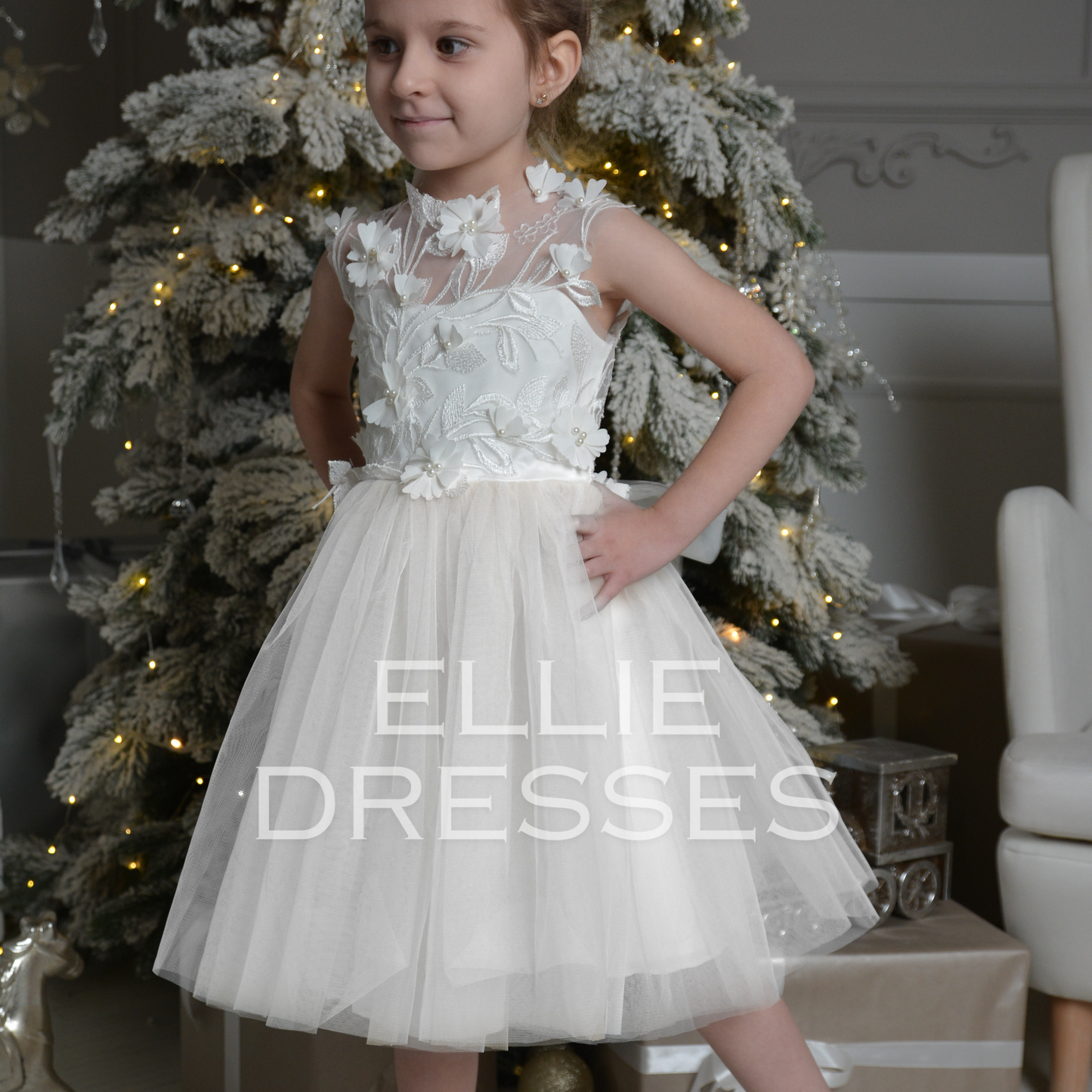 White Tutu Dress with lace bow