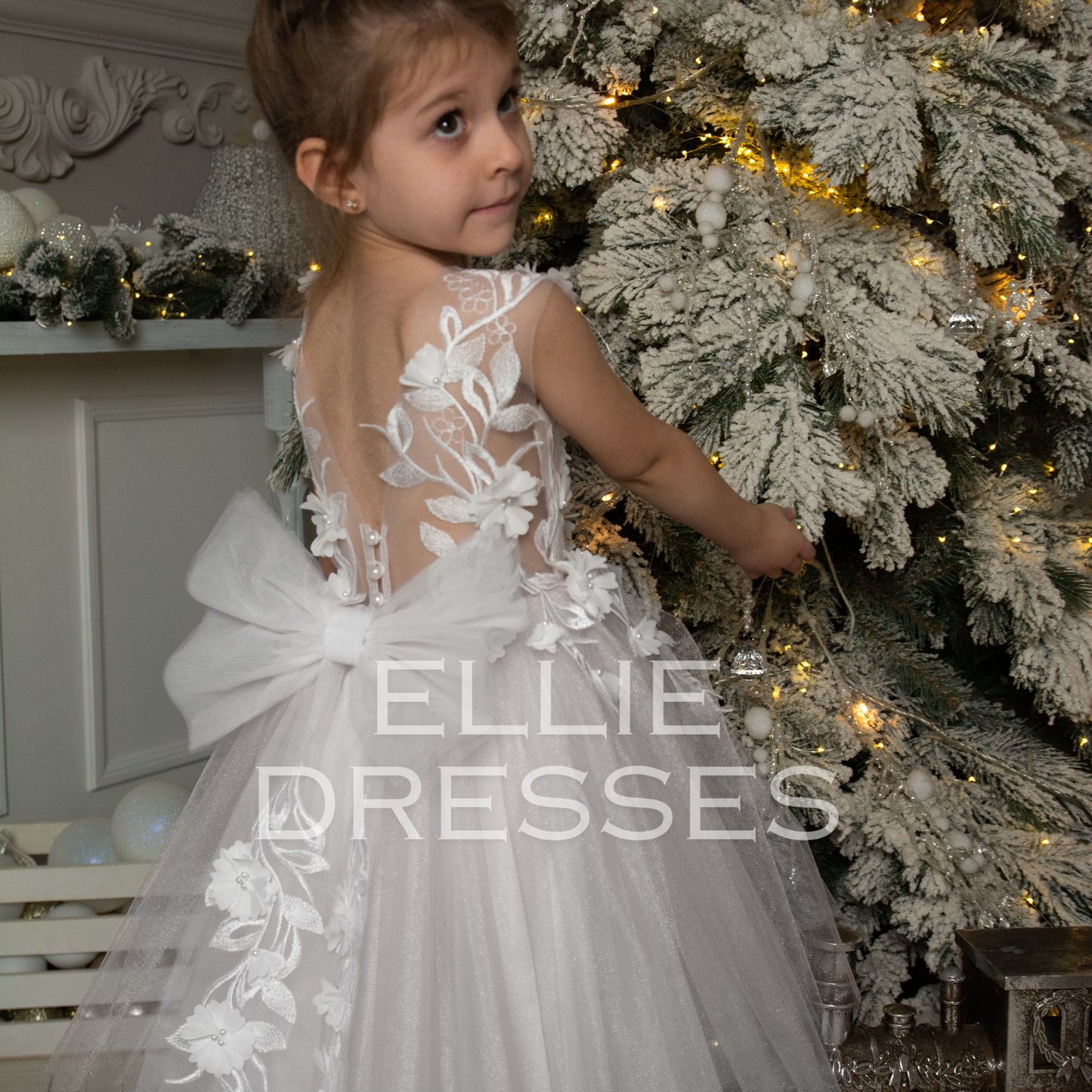 White Tutu Dress with lace bow