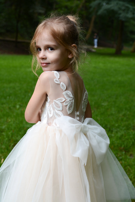 Nude Dress with Floral Lace