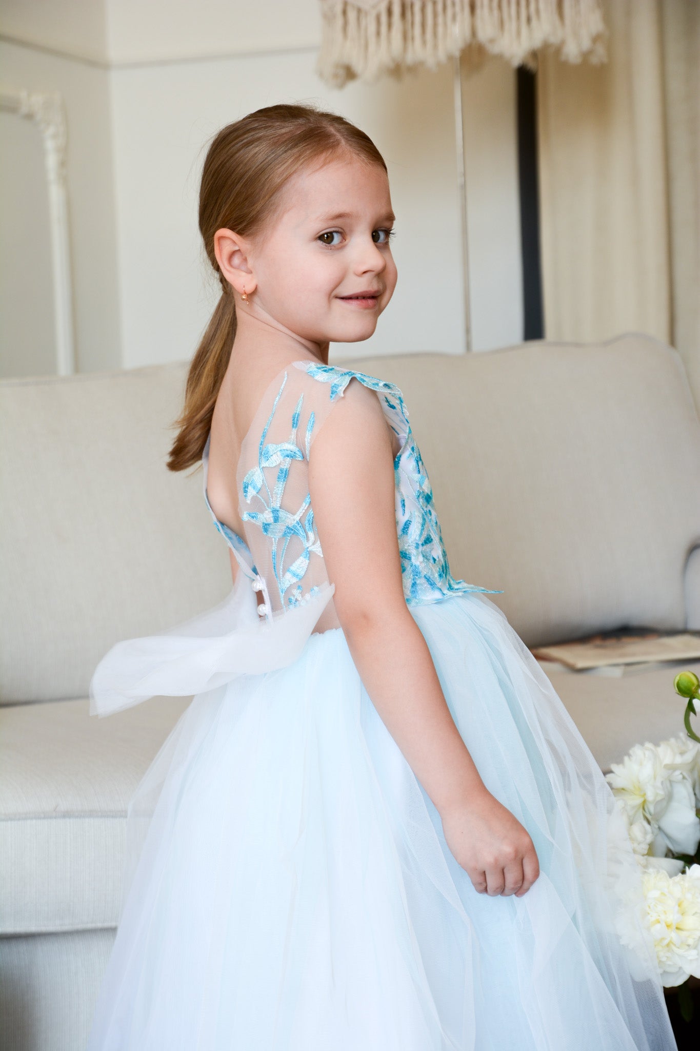 Light blue dress with white shops flowers