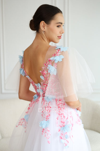 Colored Bride Dress with pink lace