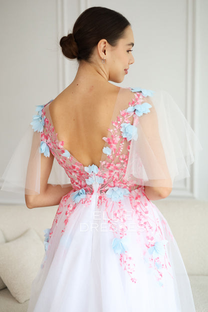 Colored Bride Dress with pink lace