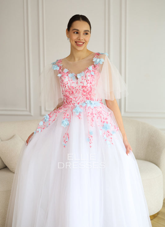 Colored Bride Dress with pink lace