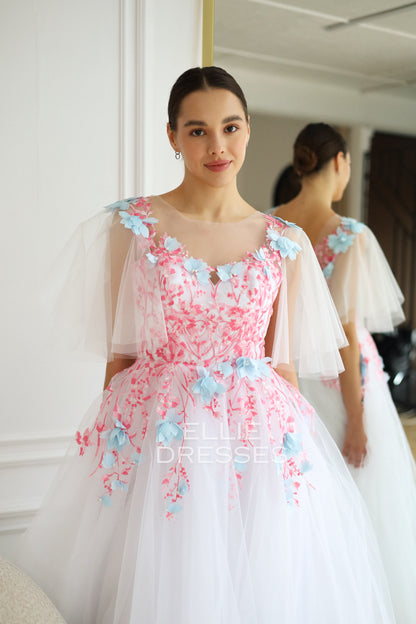 Colored Bride Dress with pink lace