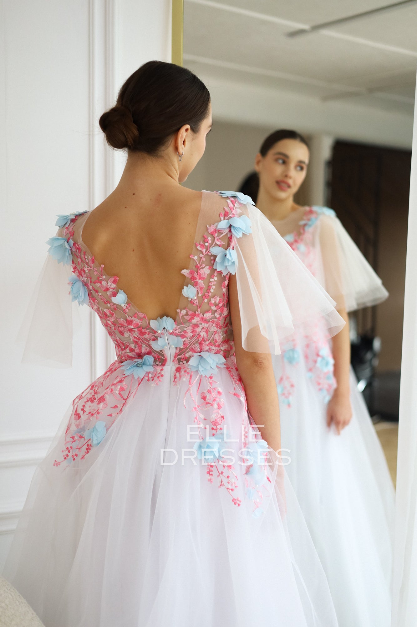 Colored Bride Dress with pink lace