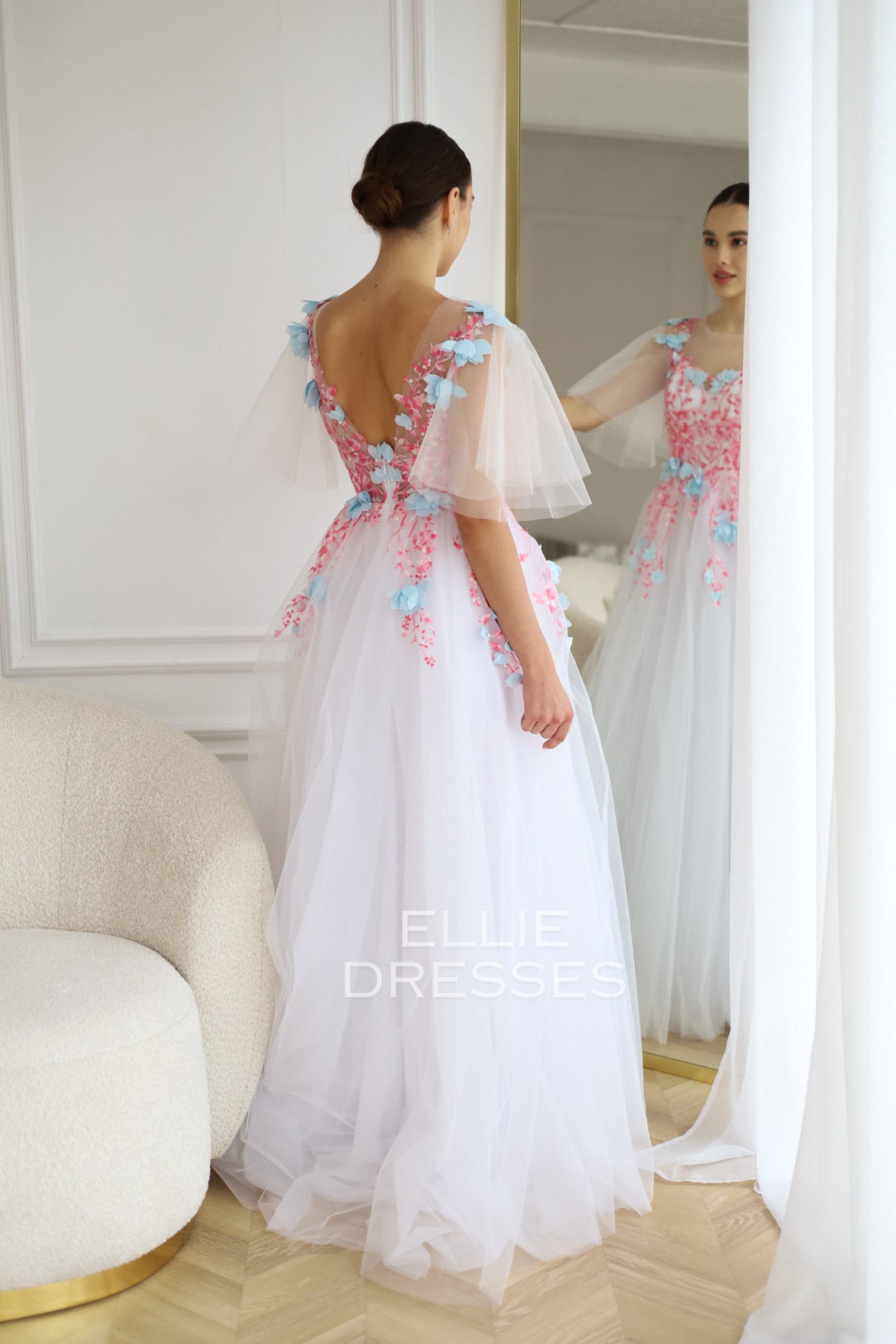 Colored Bride Dress with pink lace