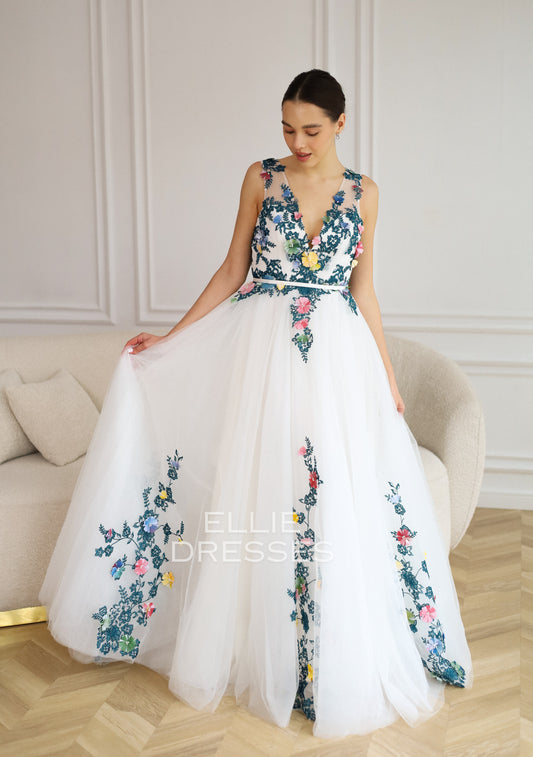 Wedding Dress with 3D Colored Lace