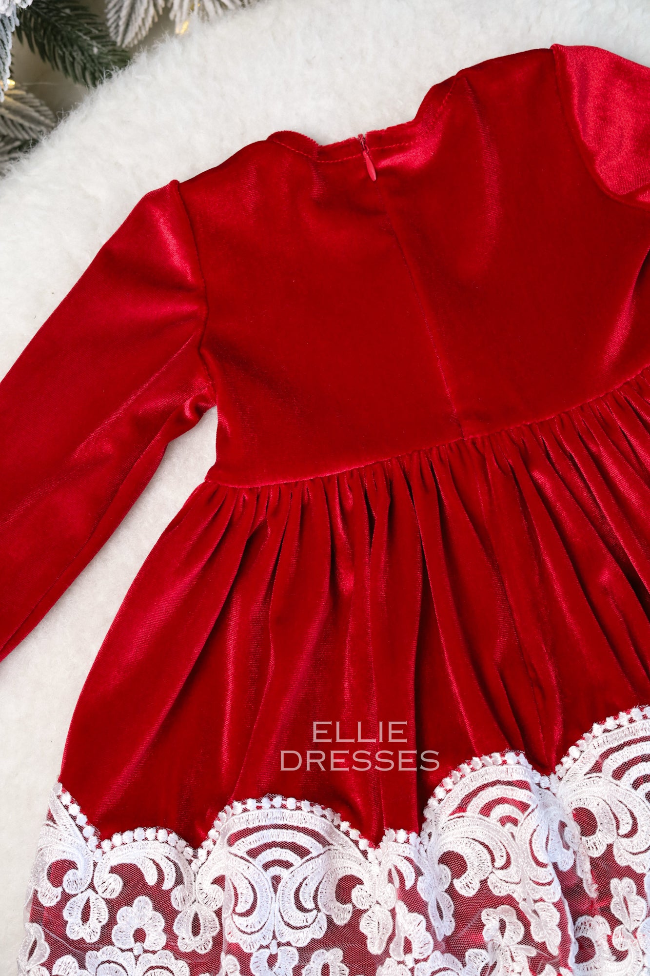 Velour Dress with White Lace