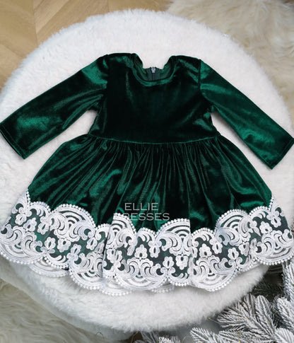 Velour Dress with White Lace