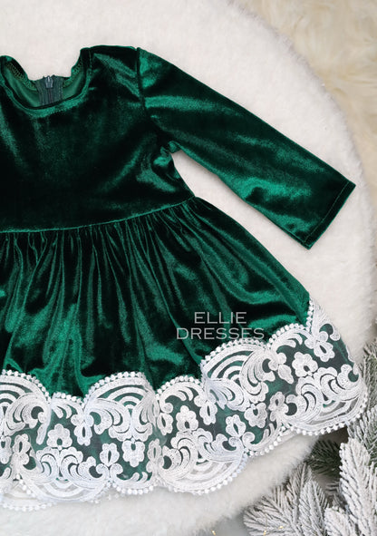 Velour Dress with White Lace