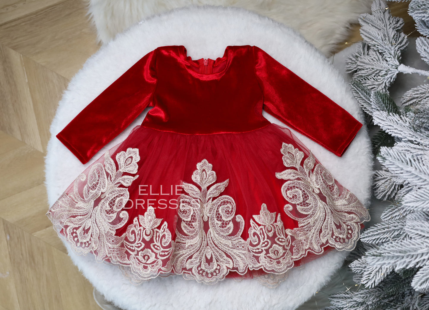 Christmas Dress with gold lace