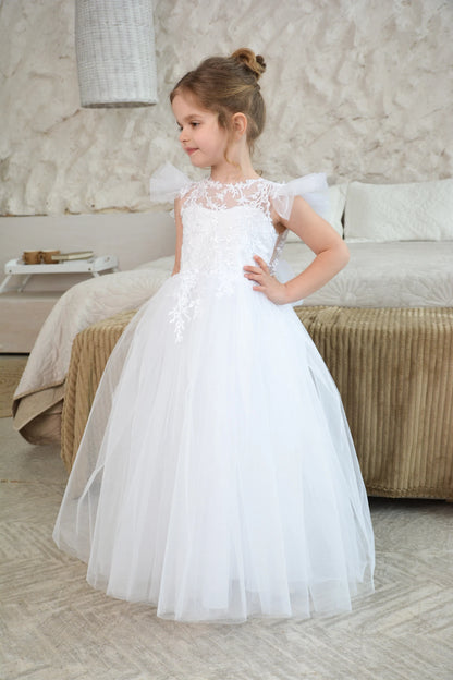 White Flower Girl Dress Train