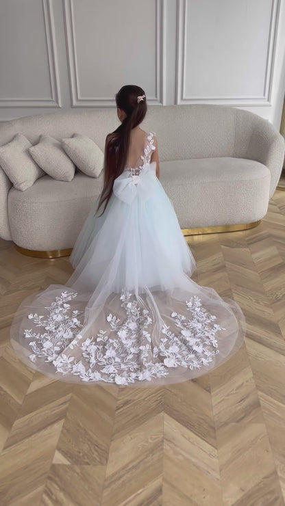 Sky-blue Flower Girl Dress