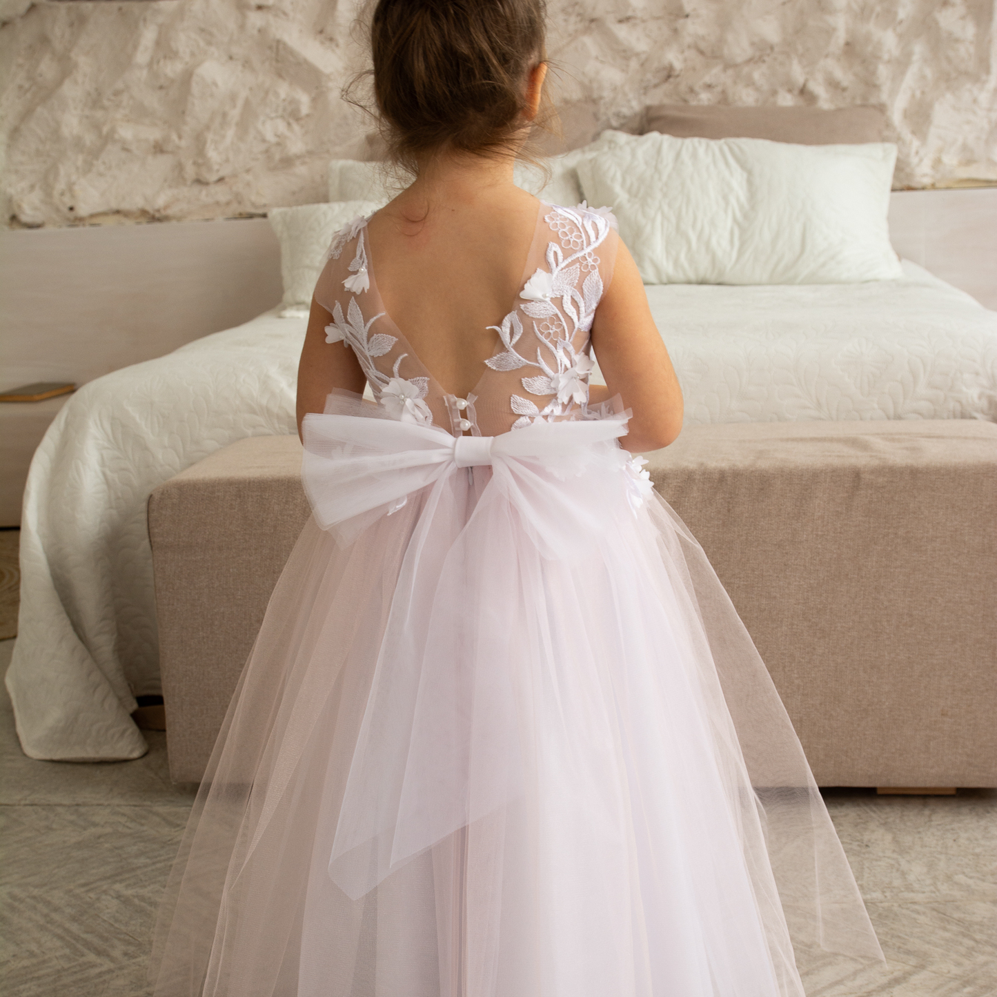 Pink Puffy Dress with 3D lace