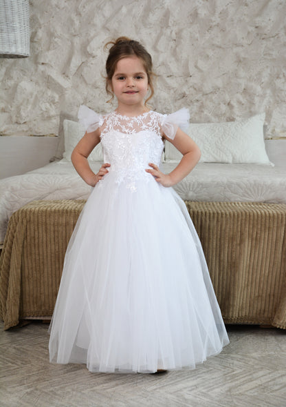 White Flower Girl Dress Train