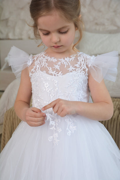 White Flower Girl Dress Train