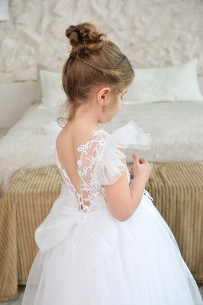 White Flower Girl Dress Train